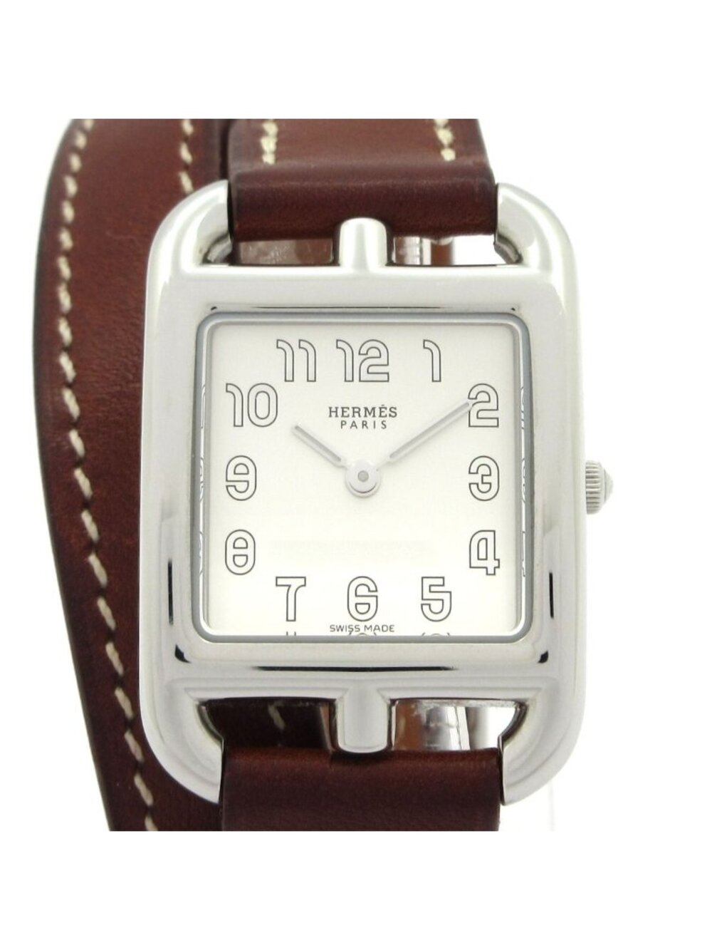 Hermes Watch Cape Cod Double Tour SS Leather Strap Silver